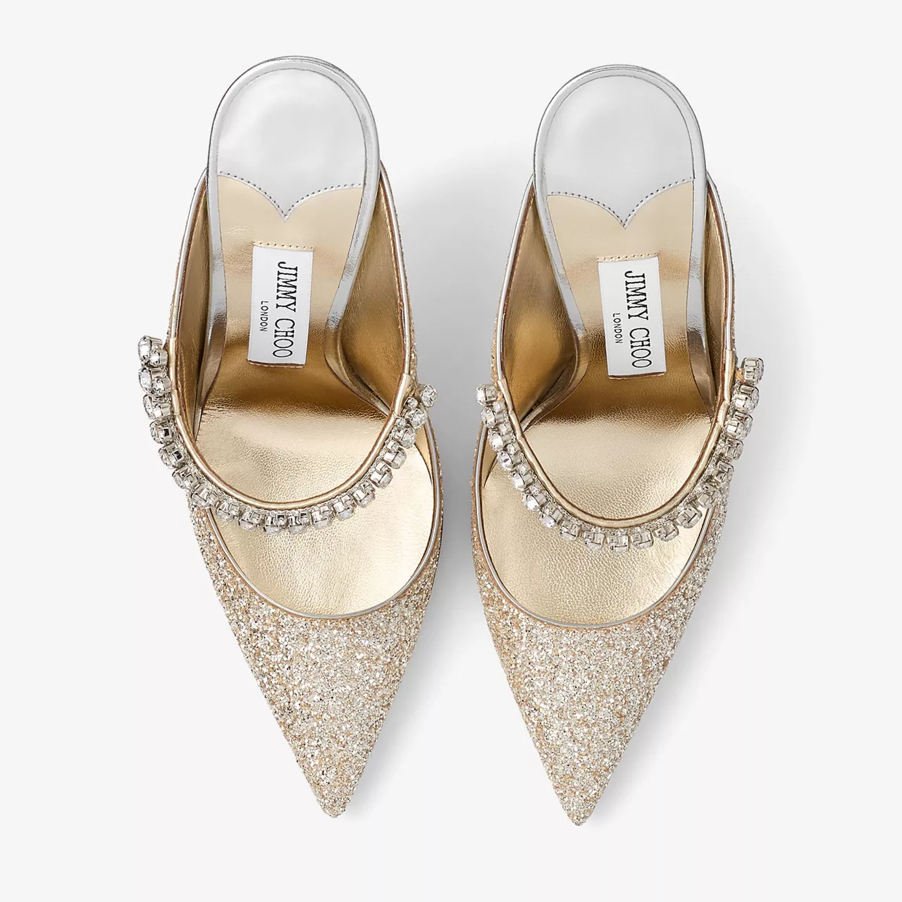 JIMMY CHOO Bing 100 Glitter Mules - Beige