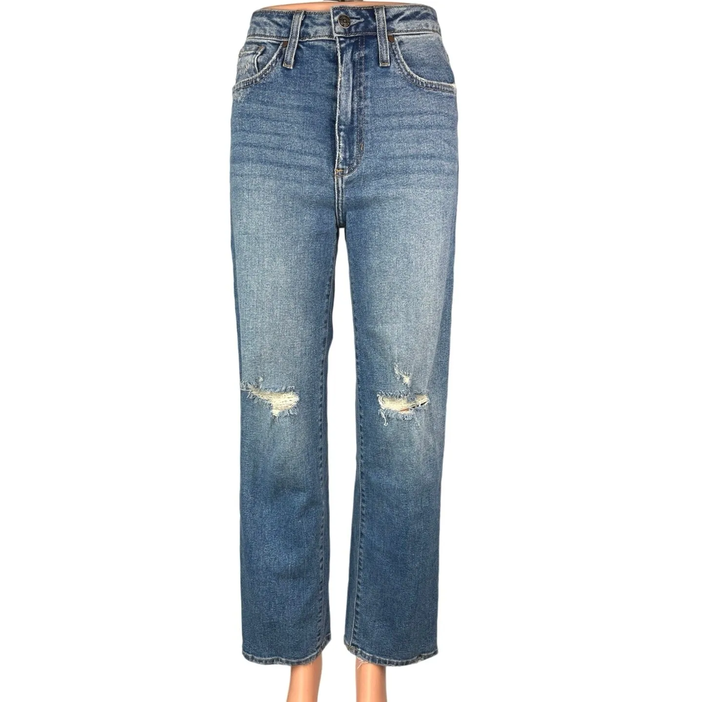 Just Black Denim Women's Blue Medium Wash Distressed Straight Denim Jeans Sz 24