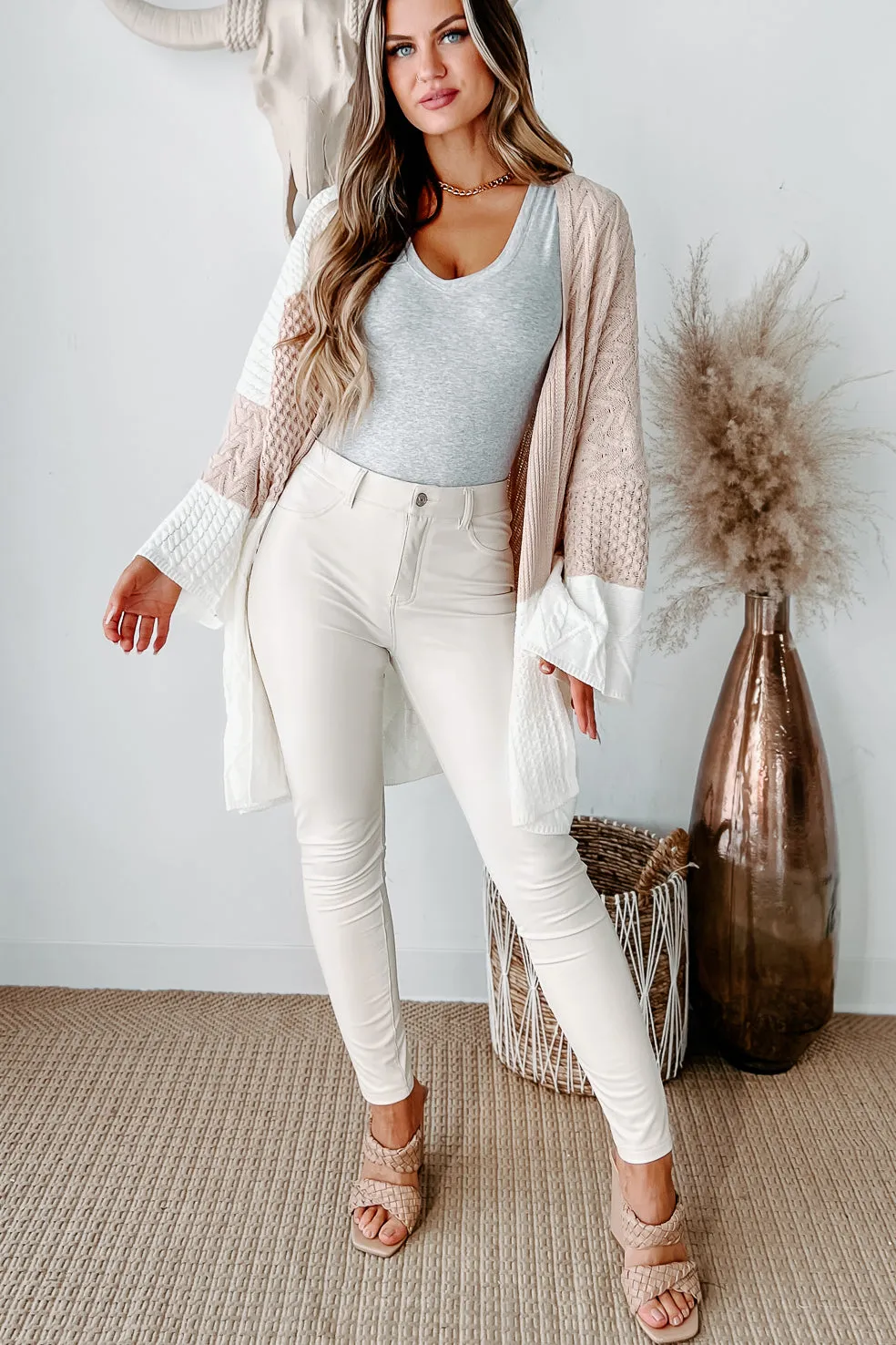 Just Charmed Colorblock Cardigan (Taupe/Ivory)