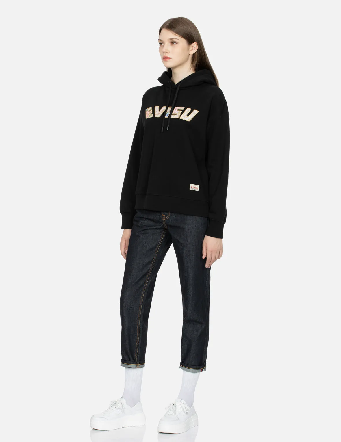 Kamon and Floral-pattern Logo Appliqué Cropped Hoodie