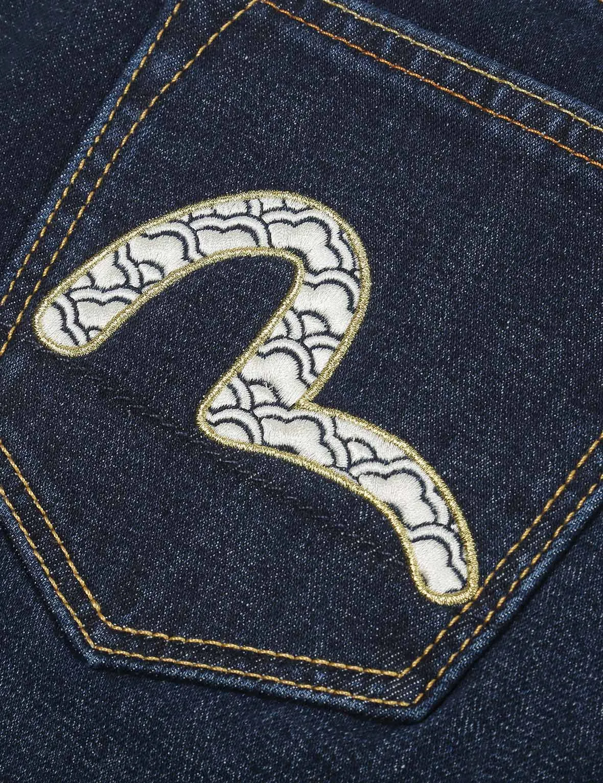 Kamon and Seagull Embroidered Straight Leg Jeans