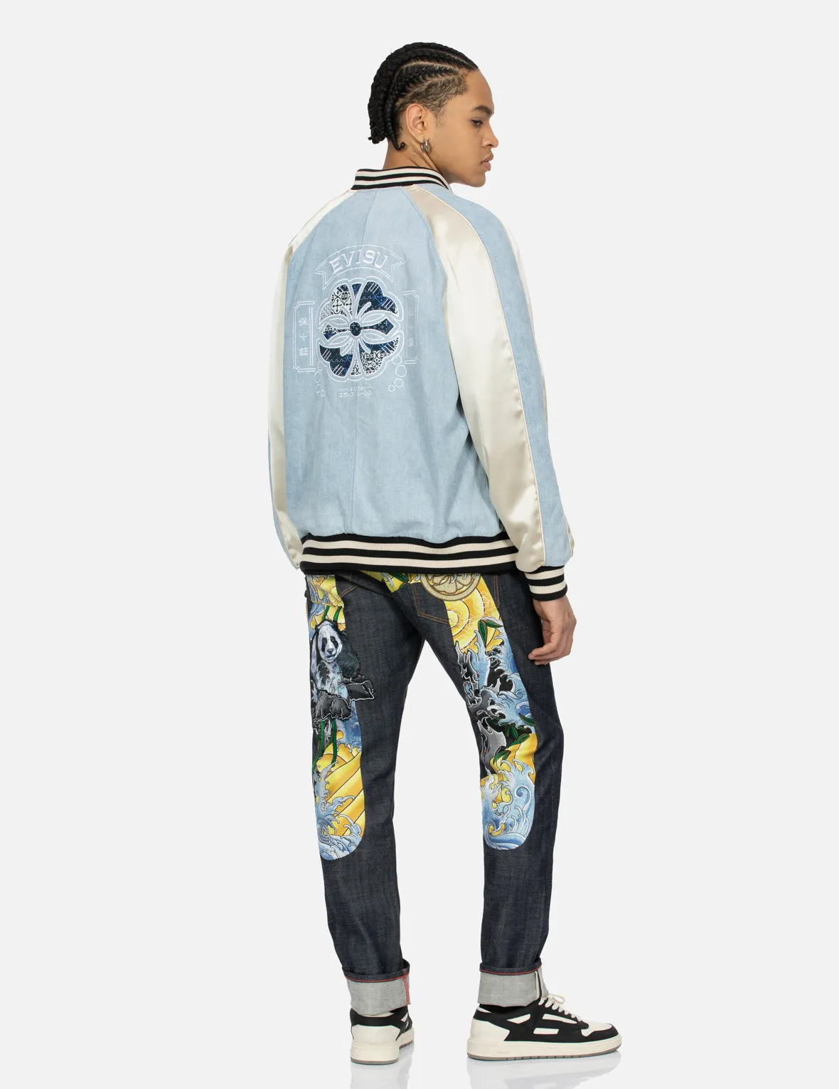 Kamon Brocade Appliqué Relax Fit Denim Souvenir Jacket