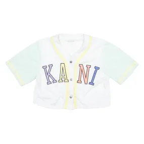KARL KANI Cropped Baseball Button Up Womens Jersey White V-Neck XS