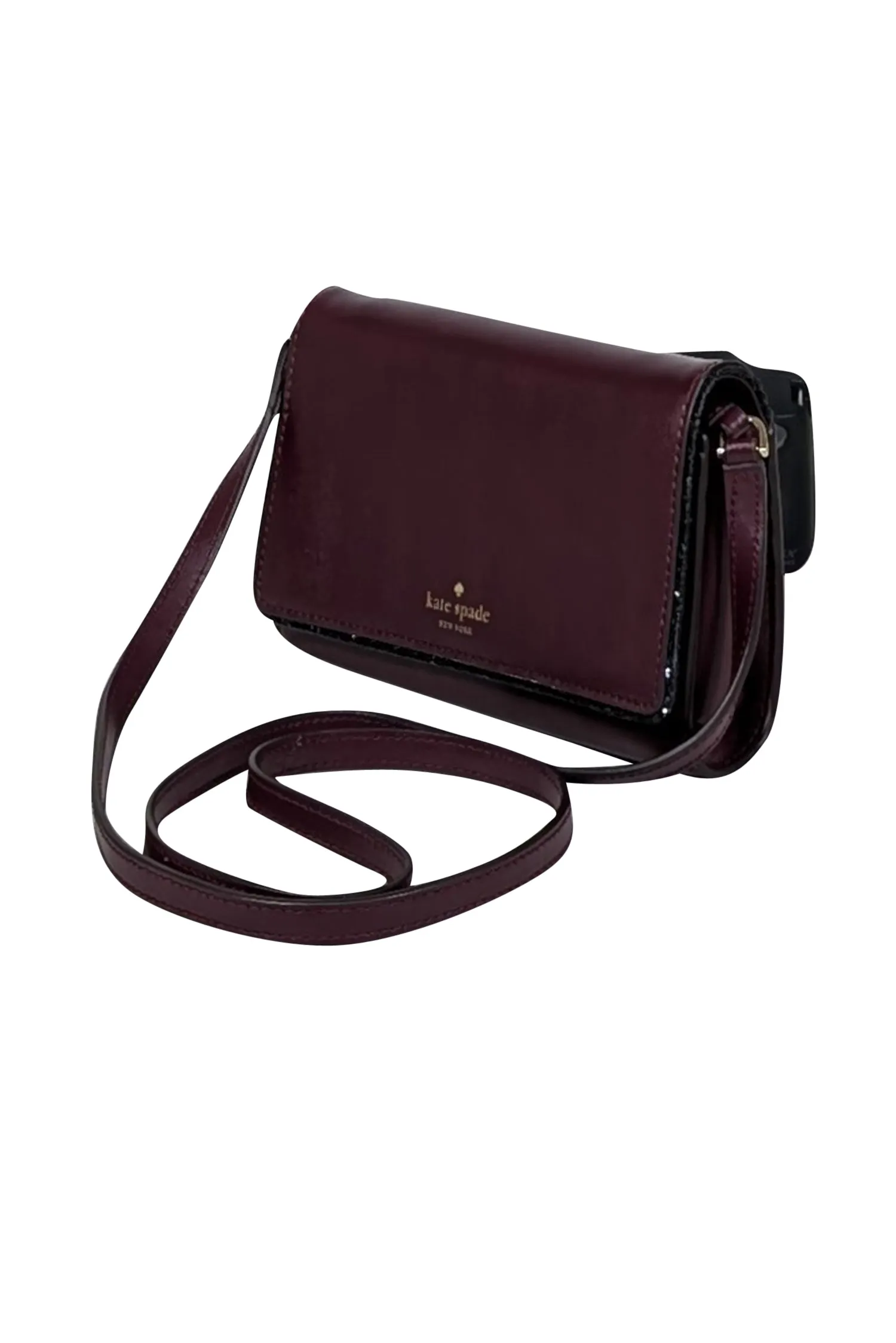 Kate Spade - Wine Leather Crossbody Bag w/ Black Sequin Trim
