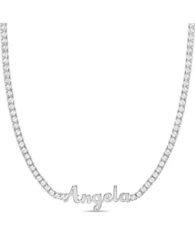 Kay Jewelers White Lab-Created Sapphire Nameplate Tennis Necklace