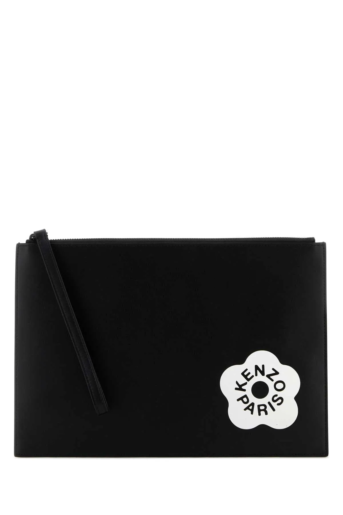 Kenzo Black Leather Large Kenzo Stamp Clutch