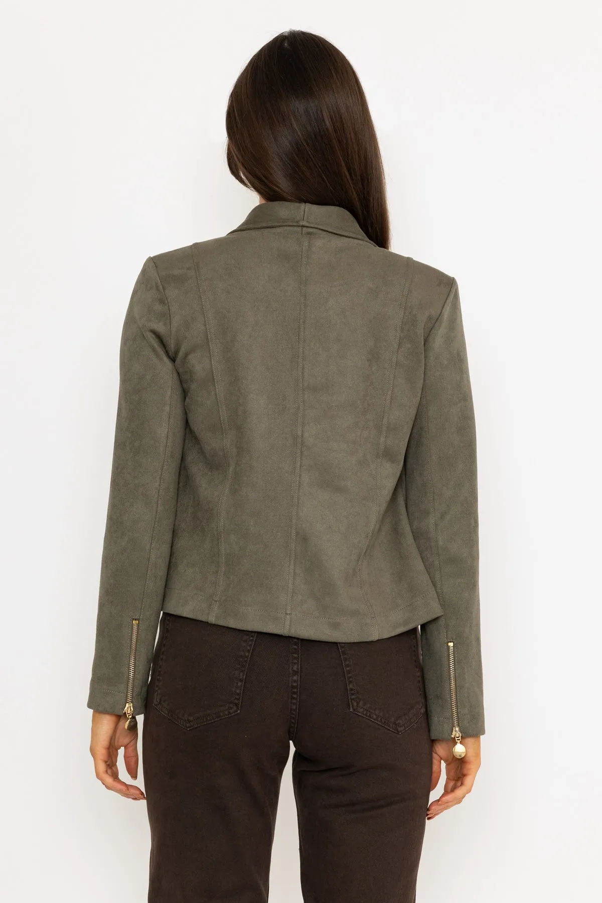 Khaki Suedette Zip Jacket
