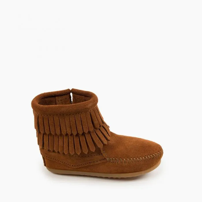  Kids' Double Fringe Side Zip Boot in Brown  