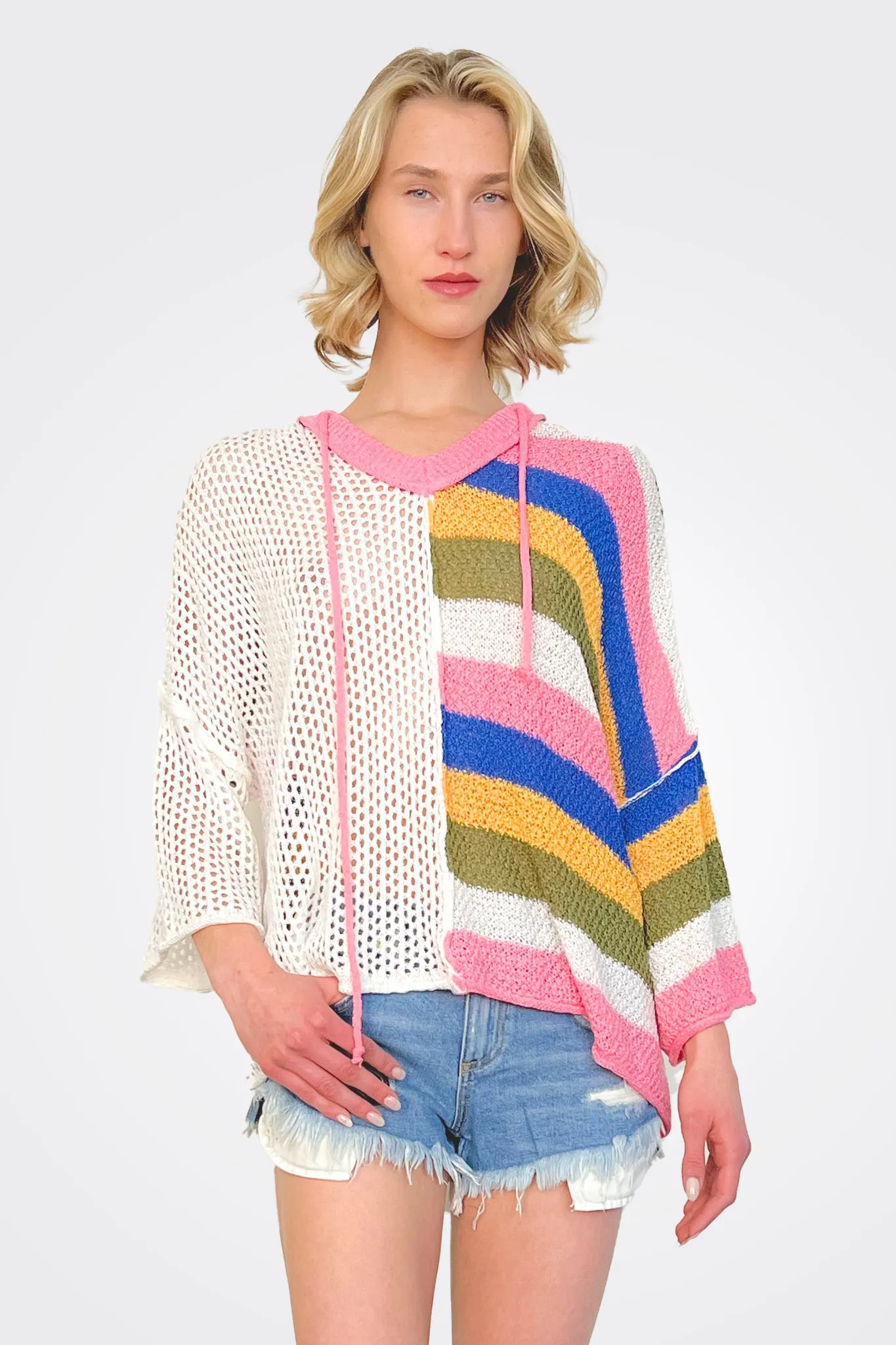 Knitted Oversized Hoodie - Ivory Multi