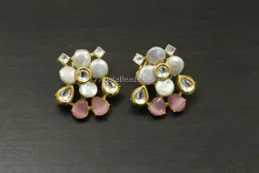 Kundan & Baroque Pearl Studs - Pink