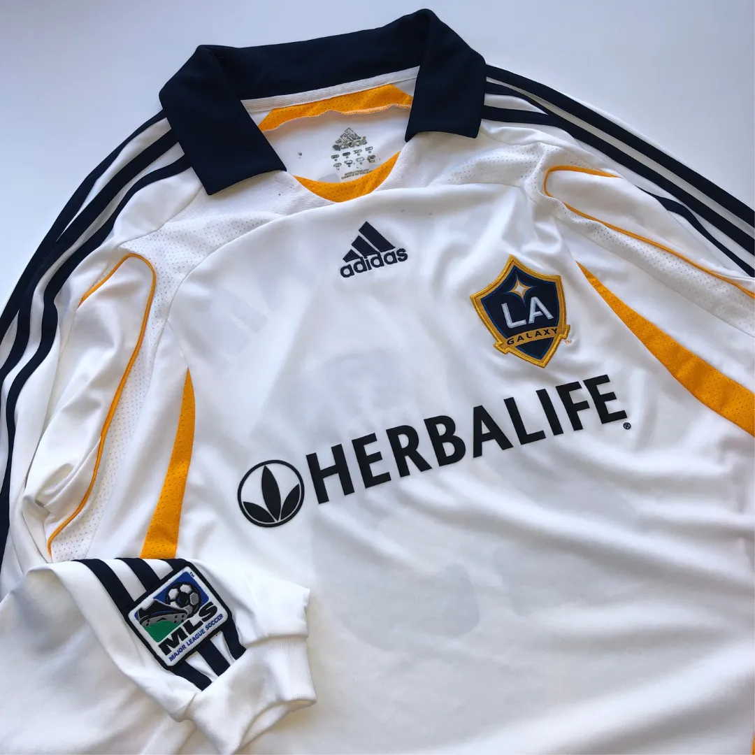 LA Galaxy Beckham Long Sleeve 2007/2008 Adidas Home Football Shirt Medium/Large