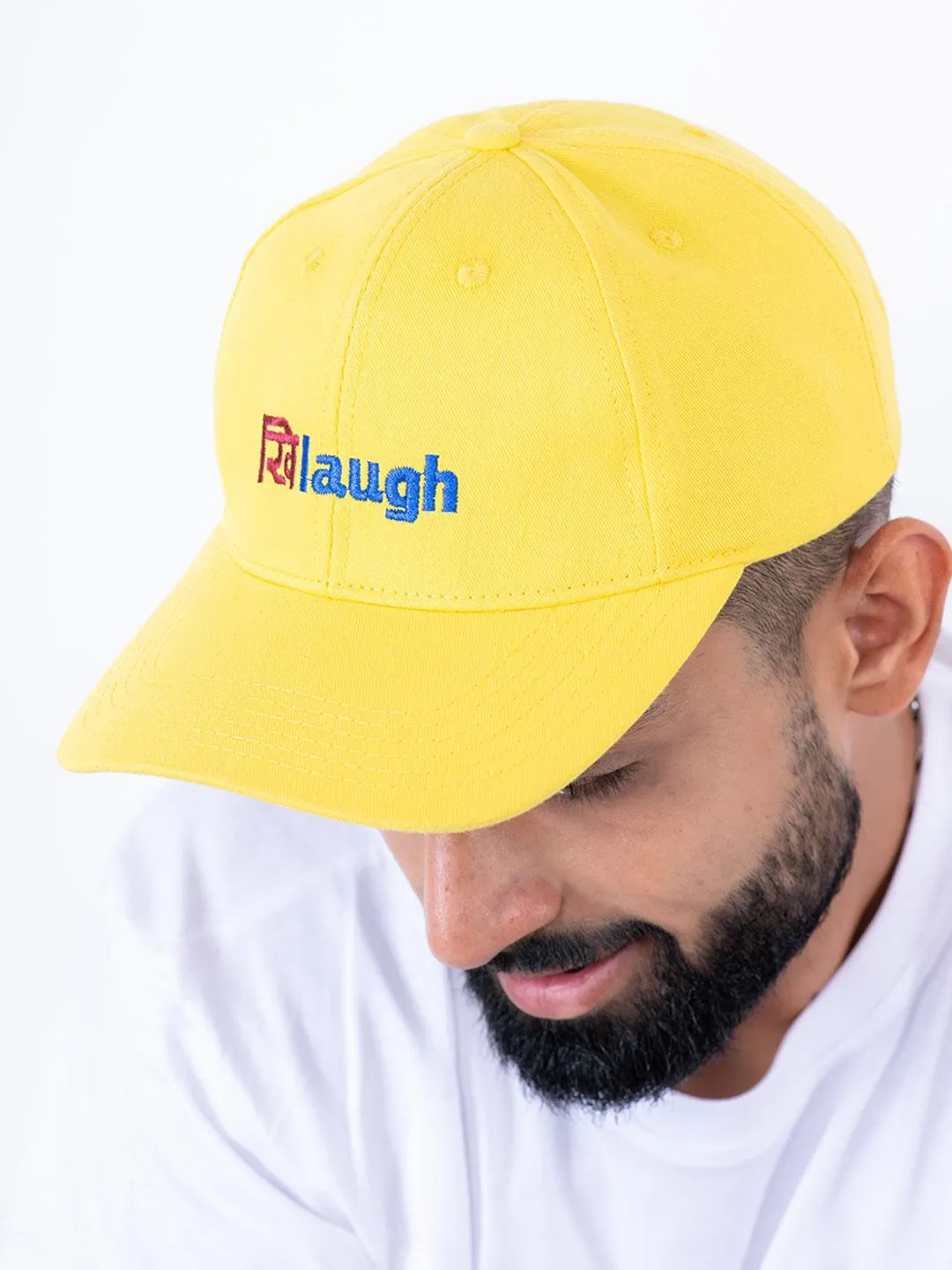 Laugh Embroidered Yellow Free Size Unisex Baseball Caps