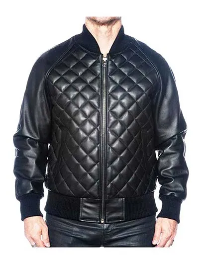 Leather Baseball Varsity Jacket Quilted Front Style #1060