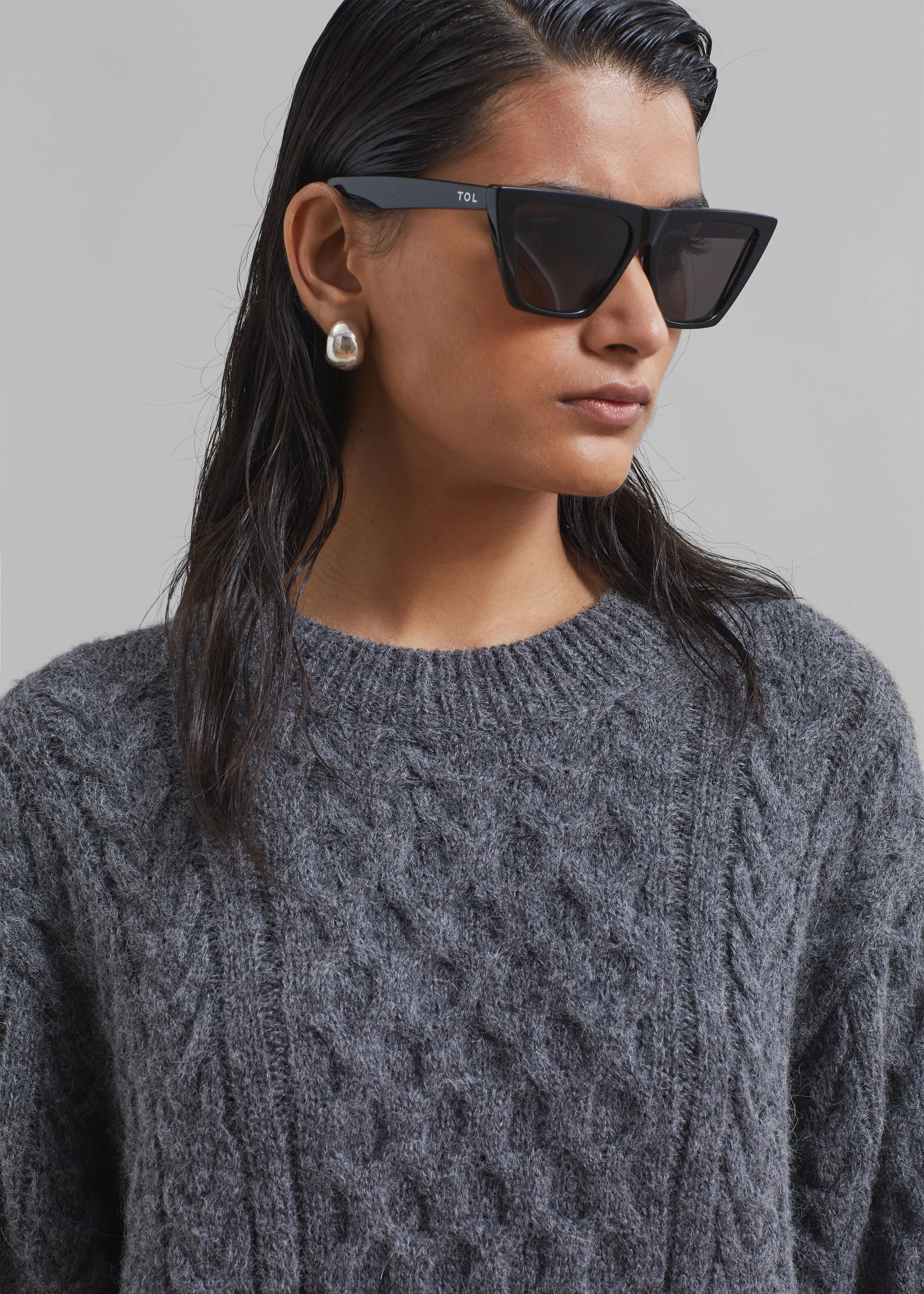 Leighton Braided Knit Sweater - Grey