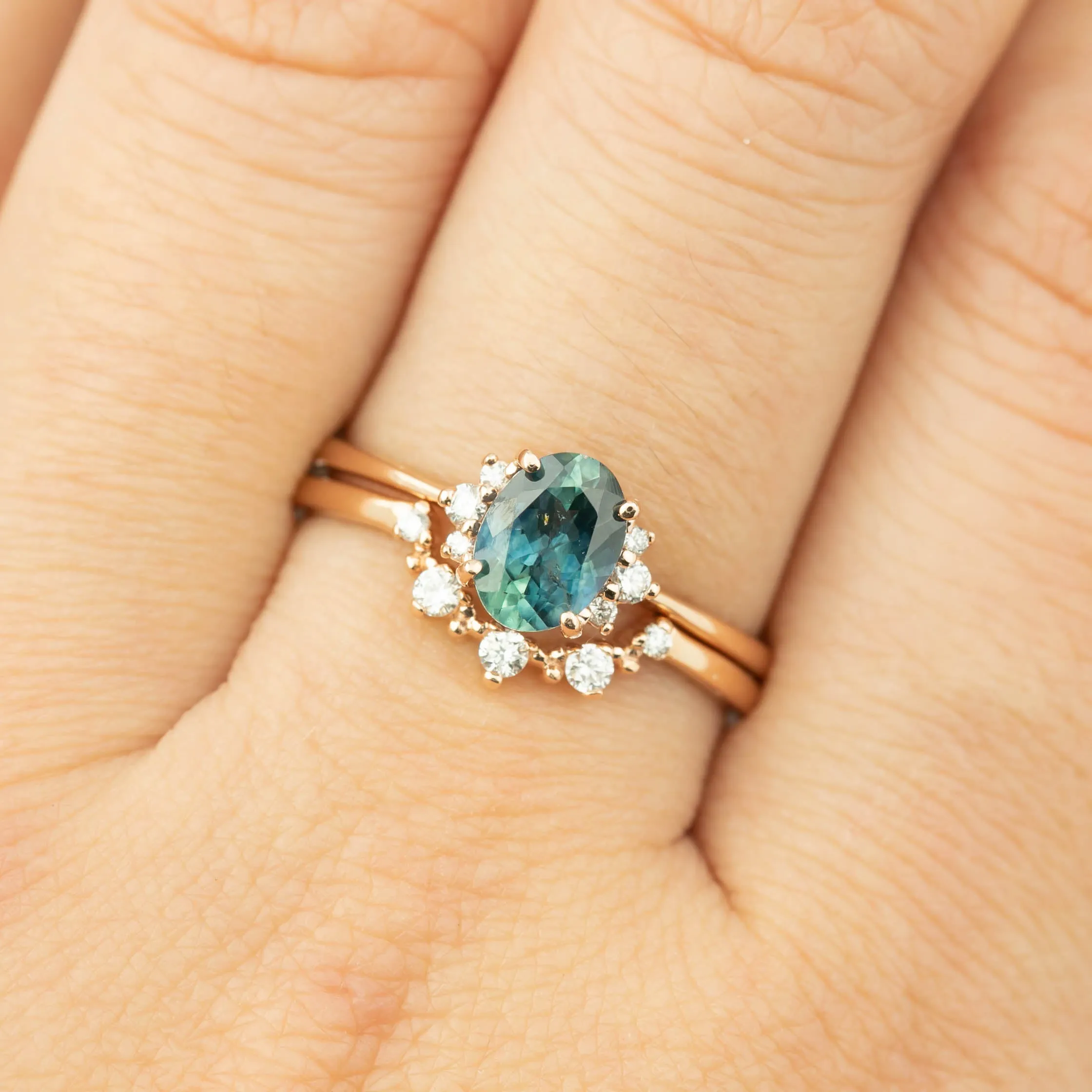 Lena Ring -1.00ct Parti Blue Green Sapphire, 14k Rose Gold (One of a kind)