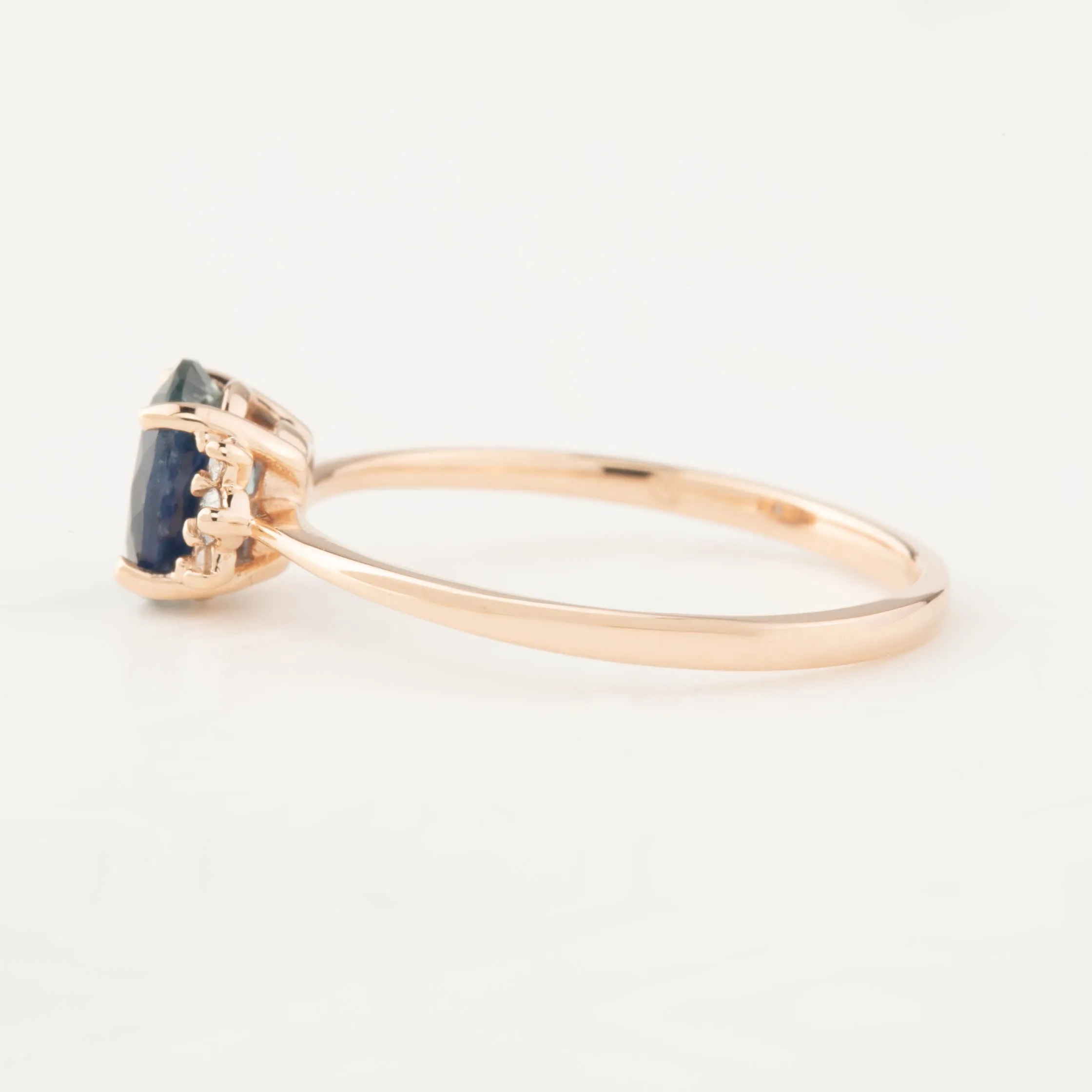 Lena Ring -1.00ct Parti Blue Green Sapphire, 14k Rose Gold (One of a kind)