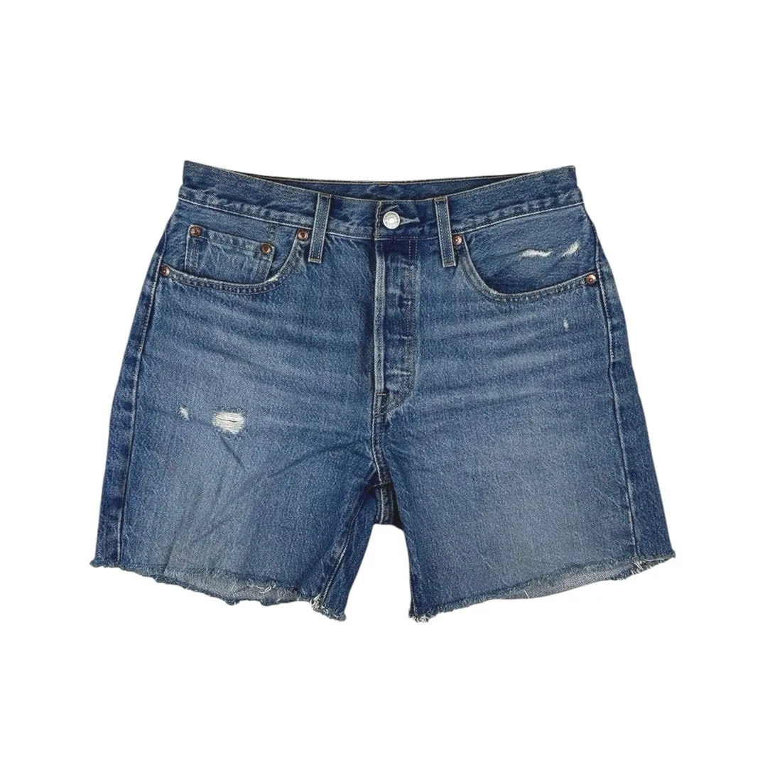 Levi Strauss & Co. 501 Blue High Waist Raw Hem Denim Jeans Bermuda Shorts Sz 28