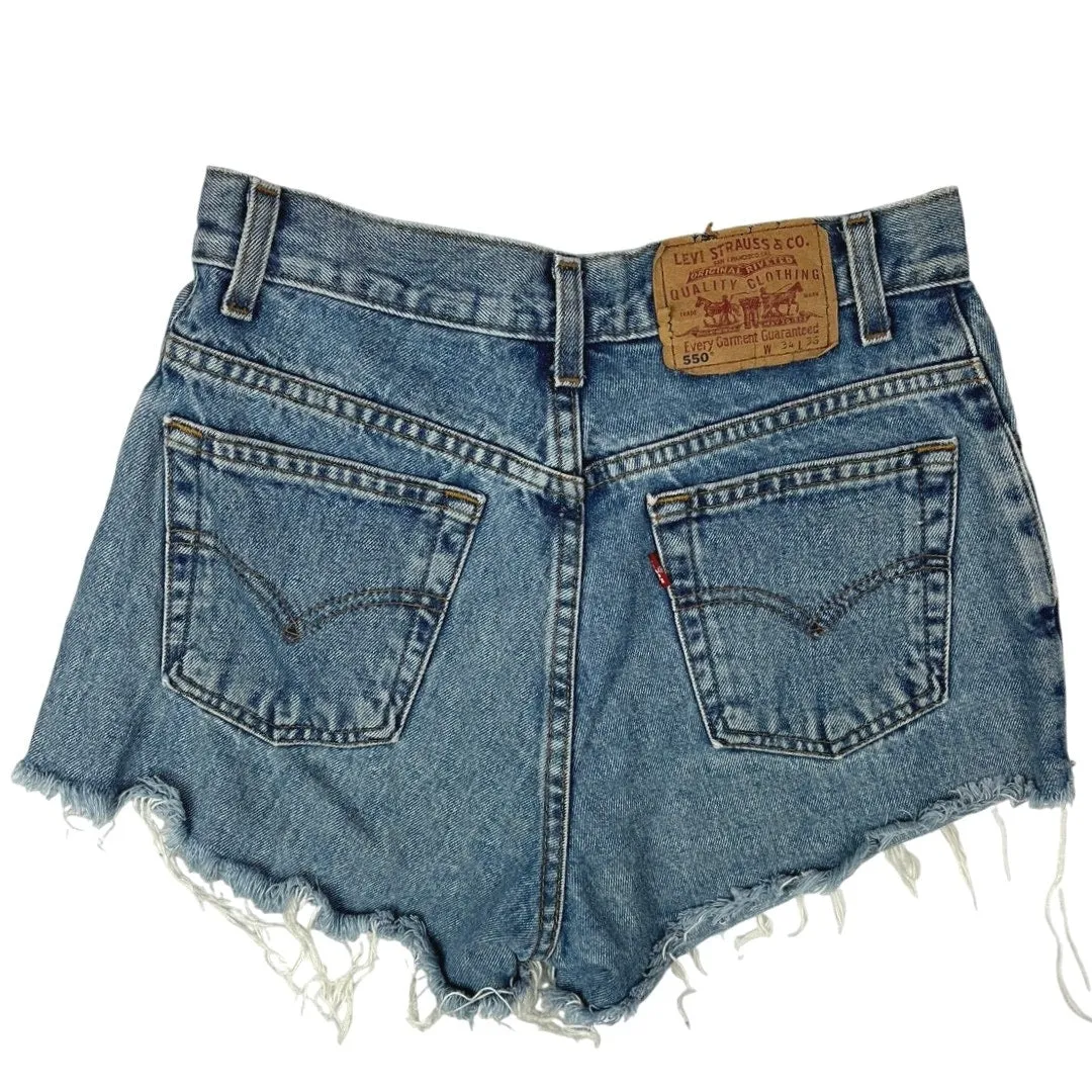 Levi Strauss & Co. Women Blue Denim High Rise Cut Off Hem Mini Jeans Shorts Sz S