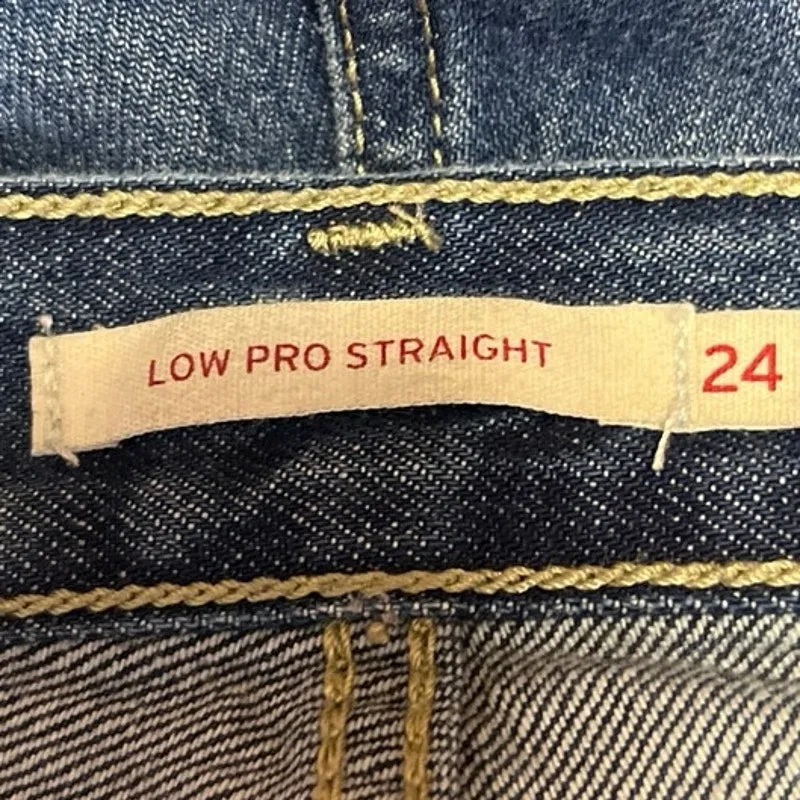 Levi's Women's Blue Medium Wash Distressed Low Pro Straight Denim Jeans Size 24