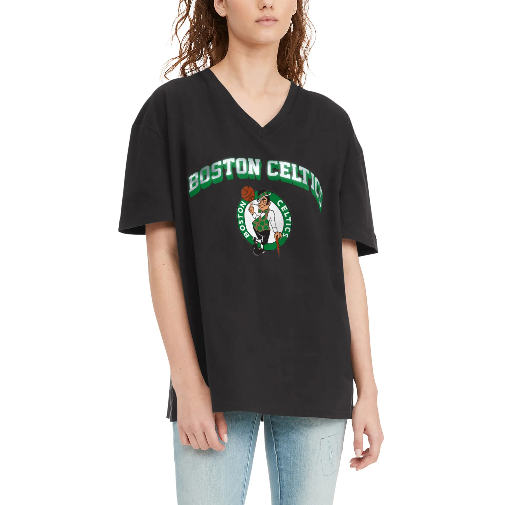 Lids Women's Tommy Jeans Black Boston Celtics - Ashley Oversize V-Neck T-Shirt