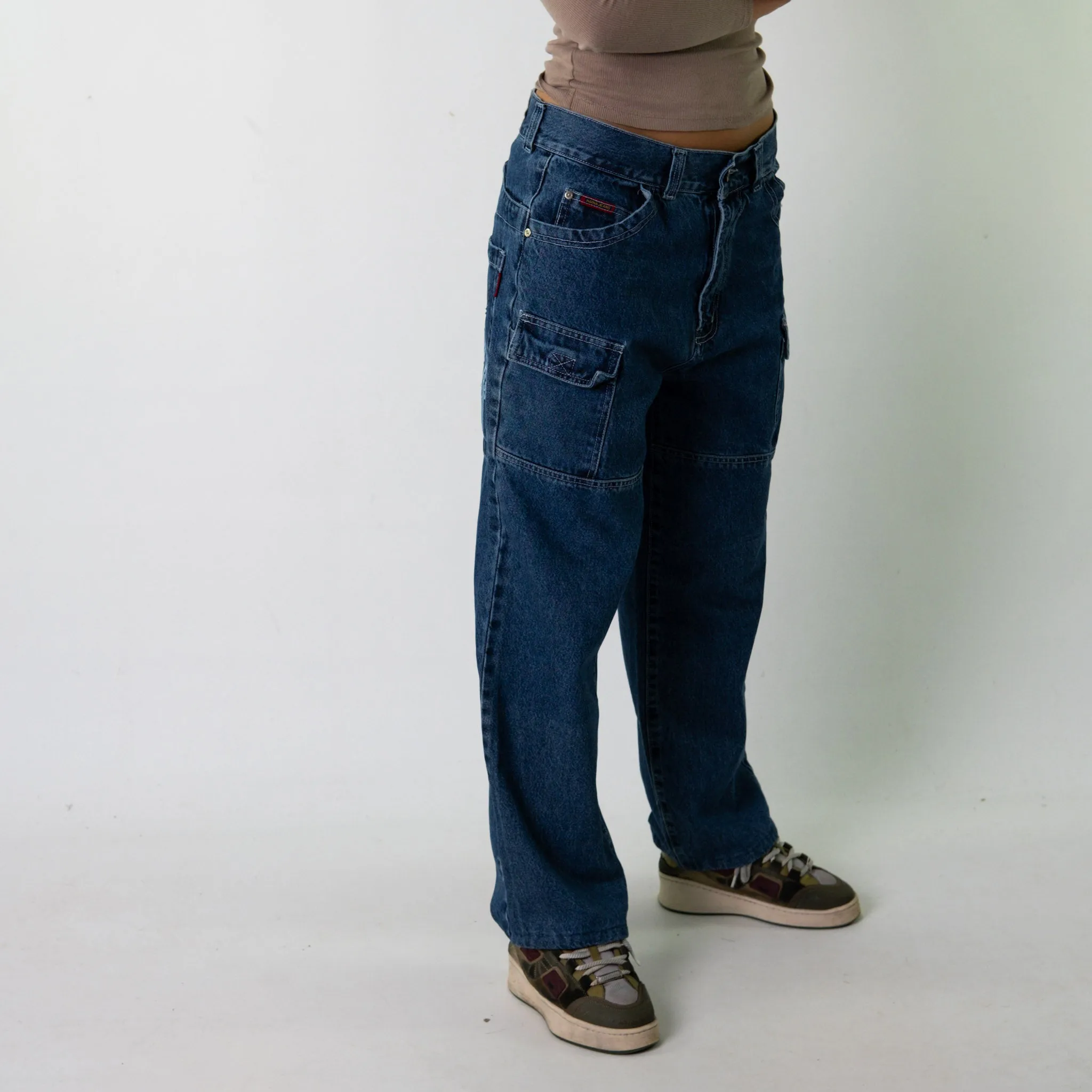 Light Blue Denim 90s Baggy Hip Hop Haina Japanese Cargo Skater Trousers Pants Jeans (32x39)