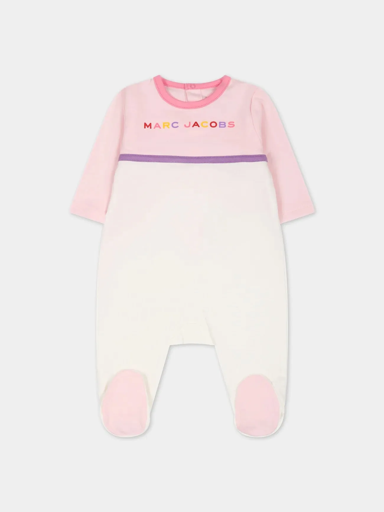 Little Marc Girls Pink LS Colorful Logo Print Footie