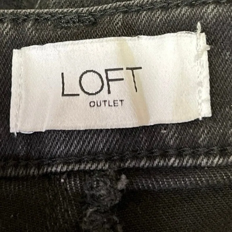 LOFT Black Wash High Rise Wide Leg Stretch Cropped Ankle Denim Jeans Pants Sz 0