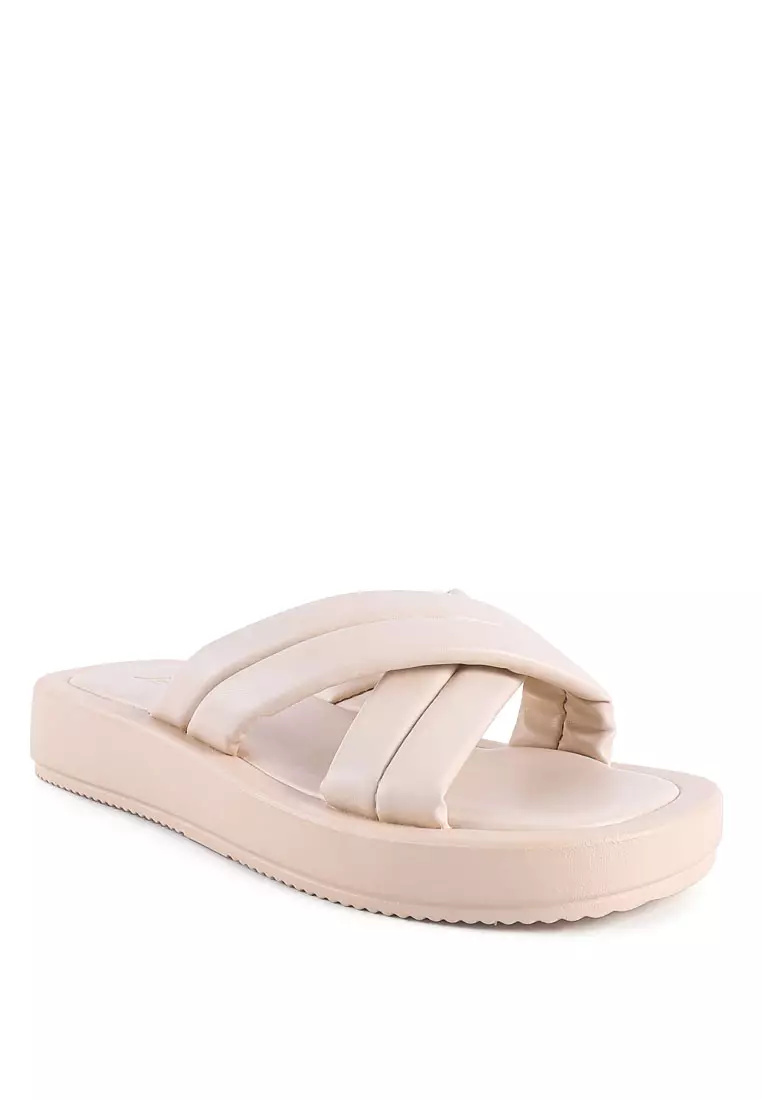 London Rag Beige Quilted Platform Slider Sandals