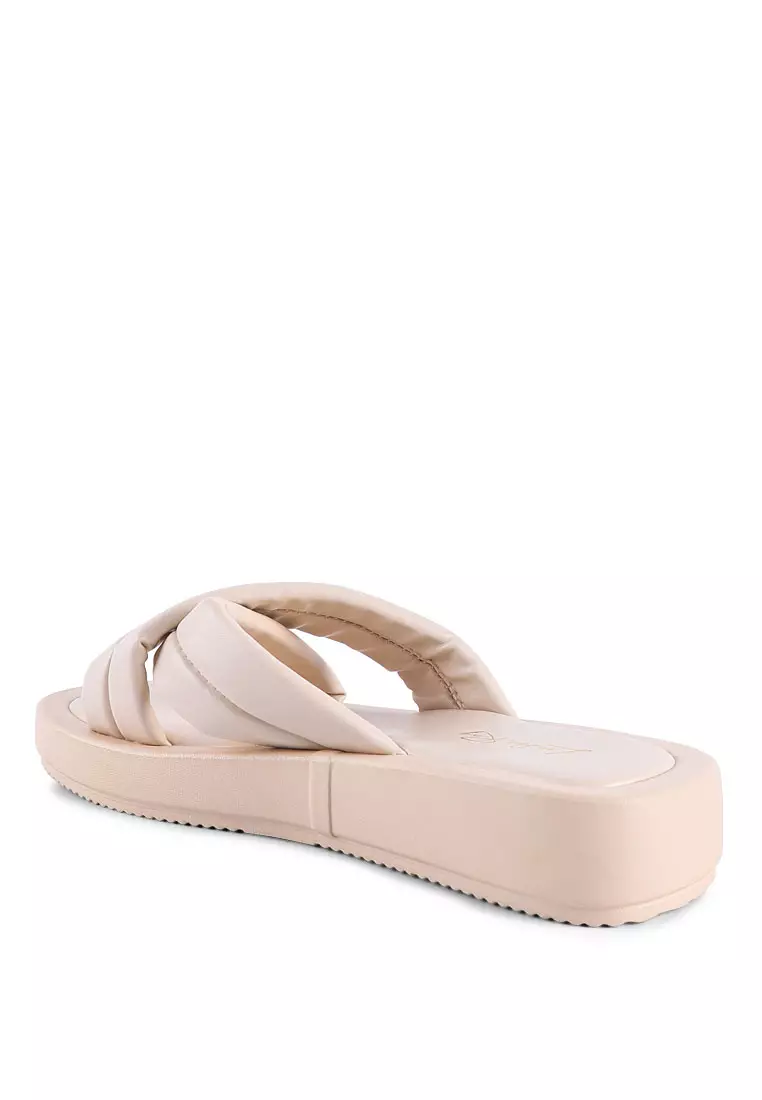 London Rag Beige Quilted Platform Slider Sandals