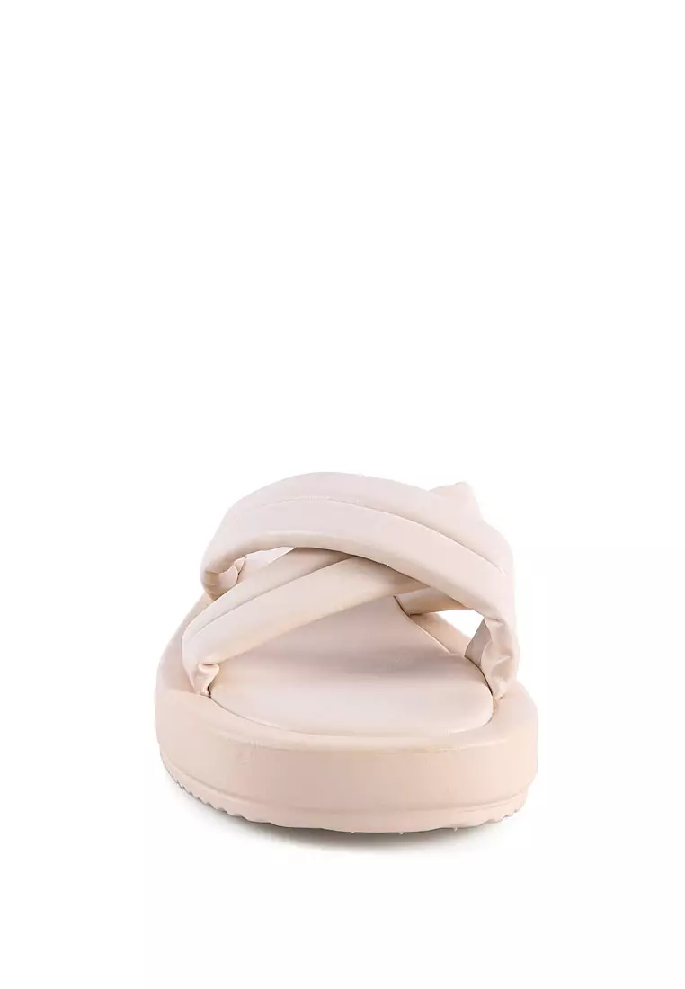 London Rag Beige Quilted Platform Slider Sandals