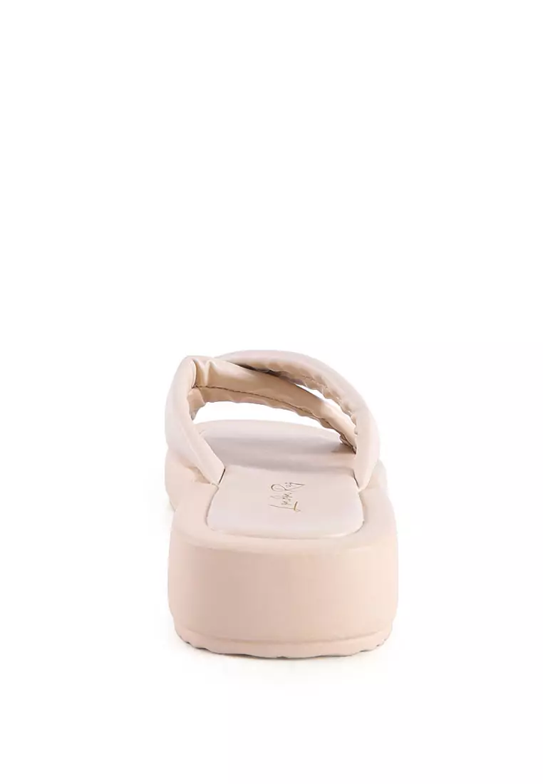 London Rag Beige Quilted Platform Slider Sandals