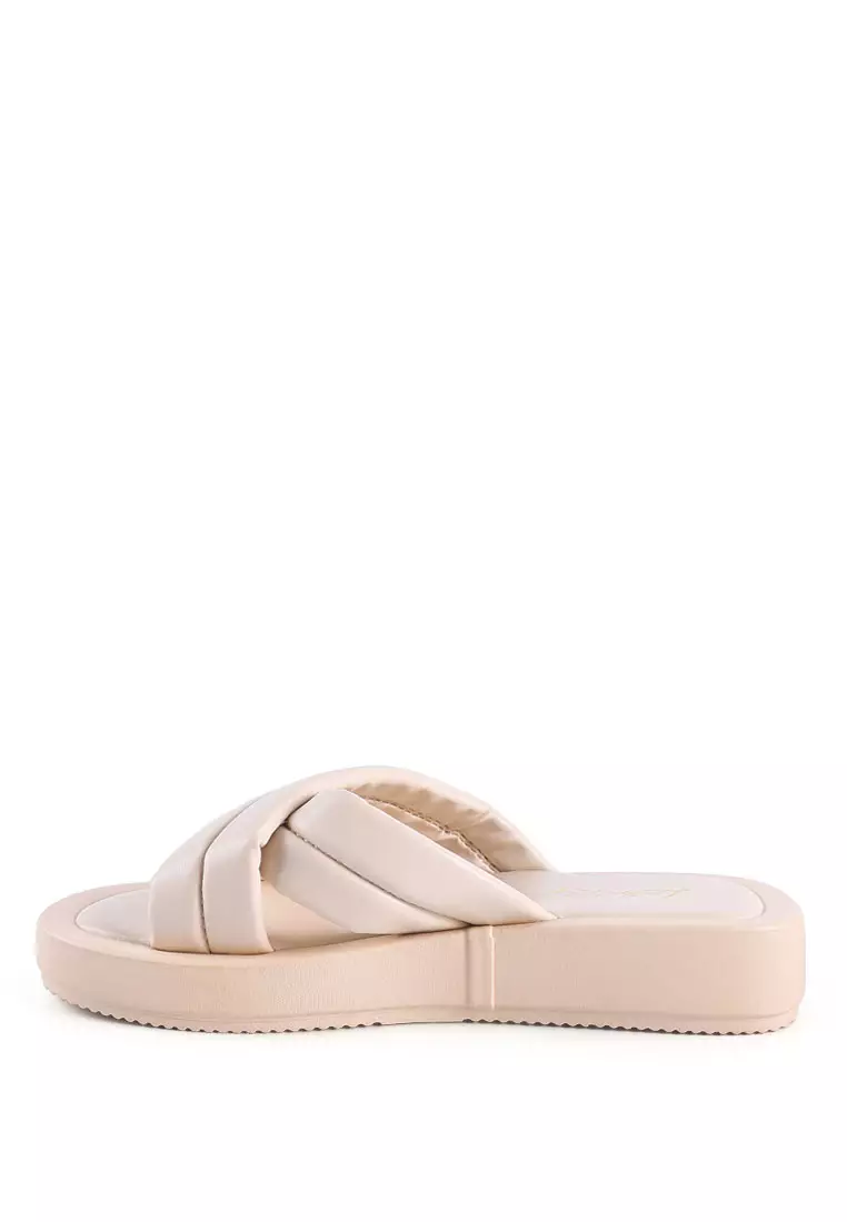 London Rag Beige Quilted Platform Slider Sandals