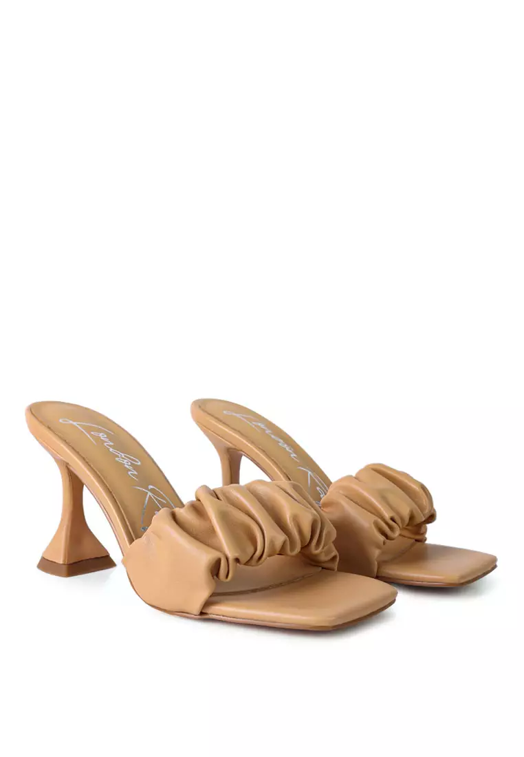 London Rag Macchiato Spool Heeled Ruched Sandals