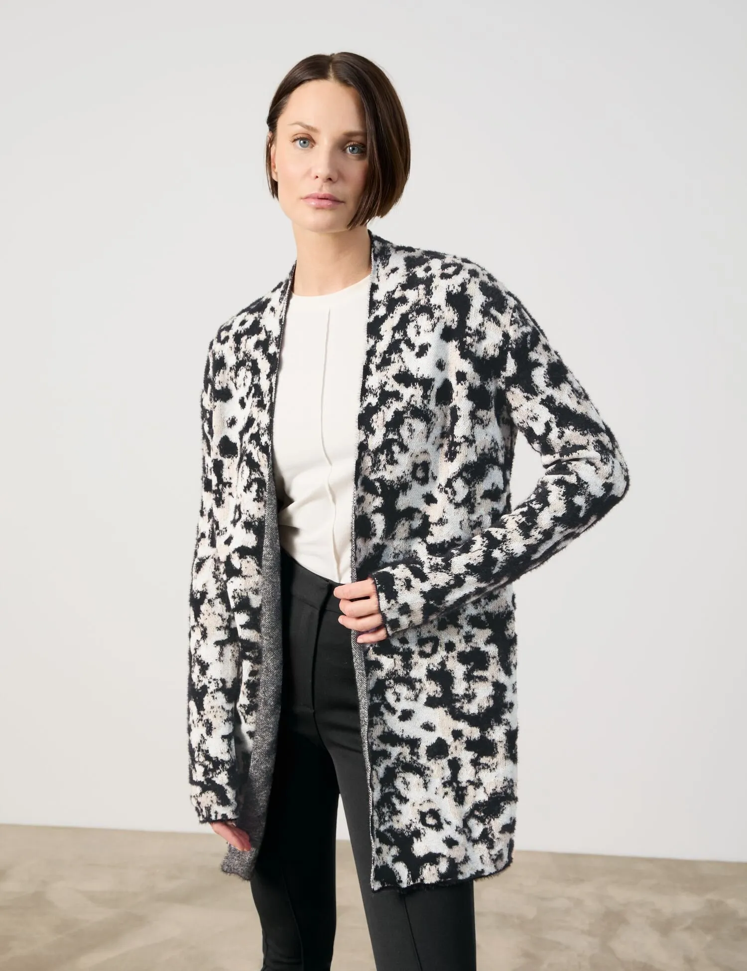 Long cardigan with a jacquard pattern