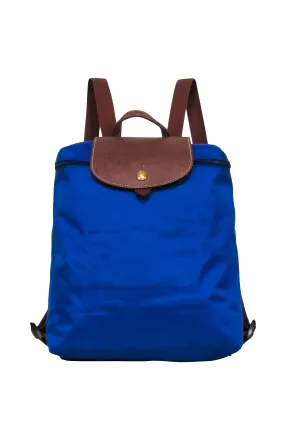 Longchamp - Blue & Brown Mini Backpack w/ Leather Accents