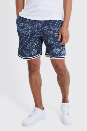 Loose Bandana Print Basketball Jersey Knit Short