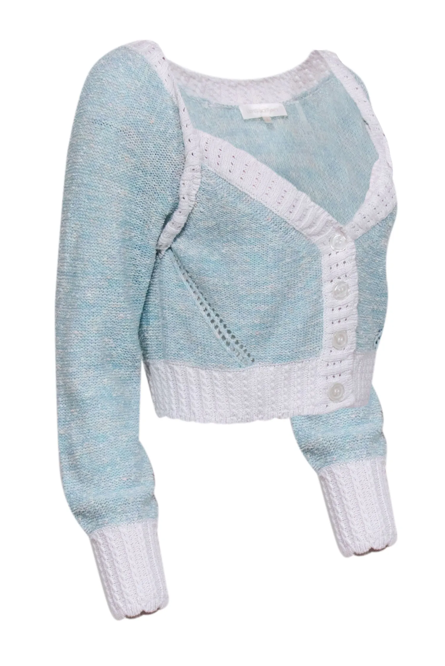 LoveShackFancy - Light Blue & Ivory Cropped Knit Cardigan Sz L