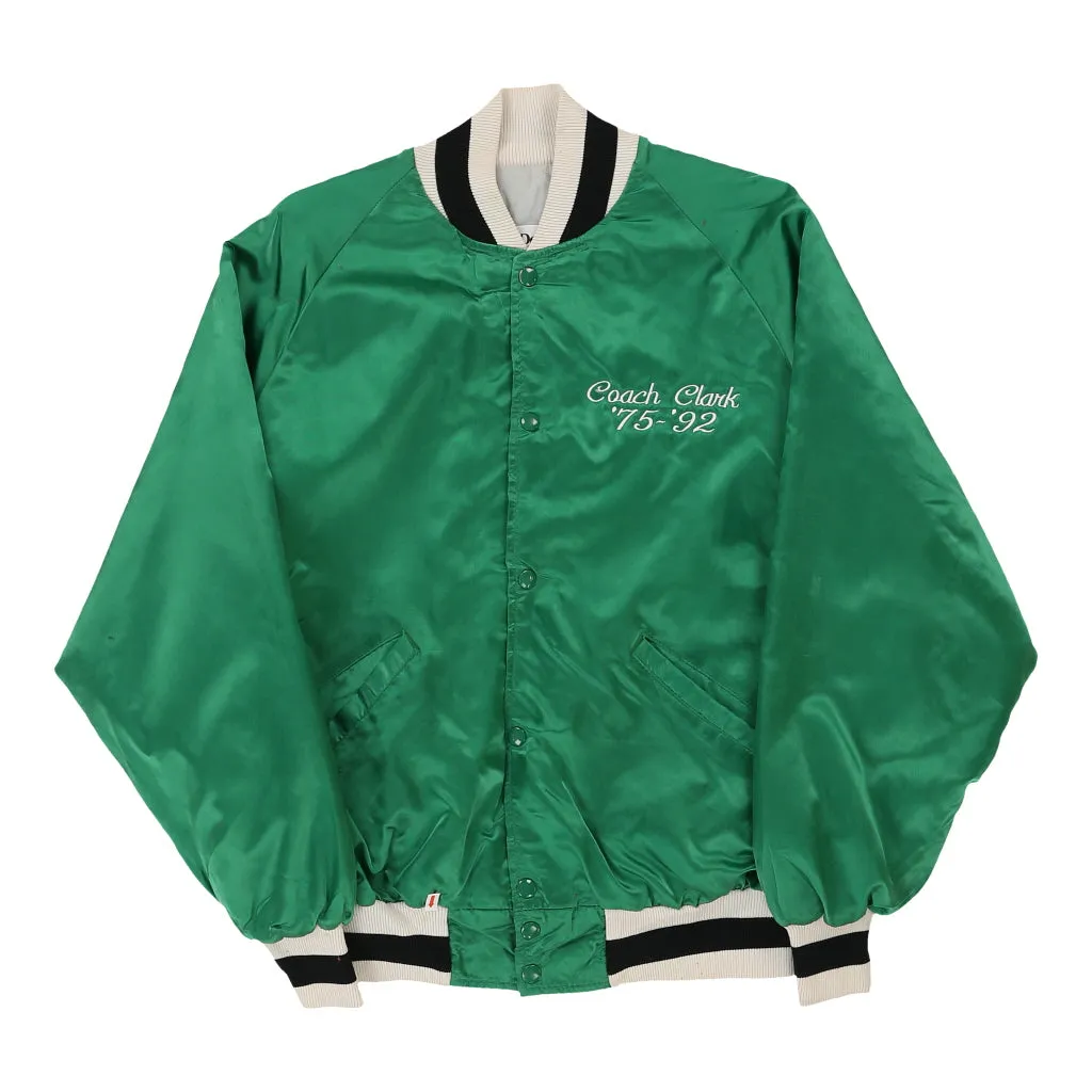 Made in USA. Buena Park Aquatics, Coach Clark '75-'92 Delong Baseball Jacket - Large Green Nylon