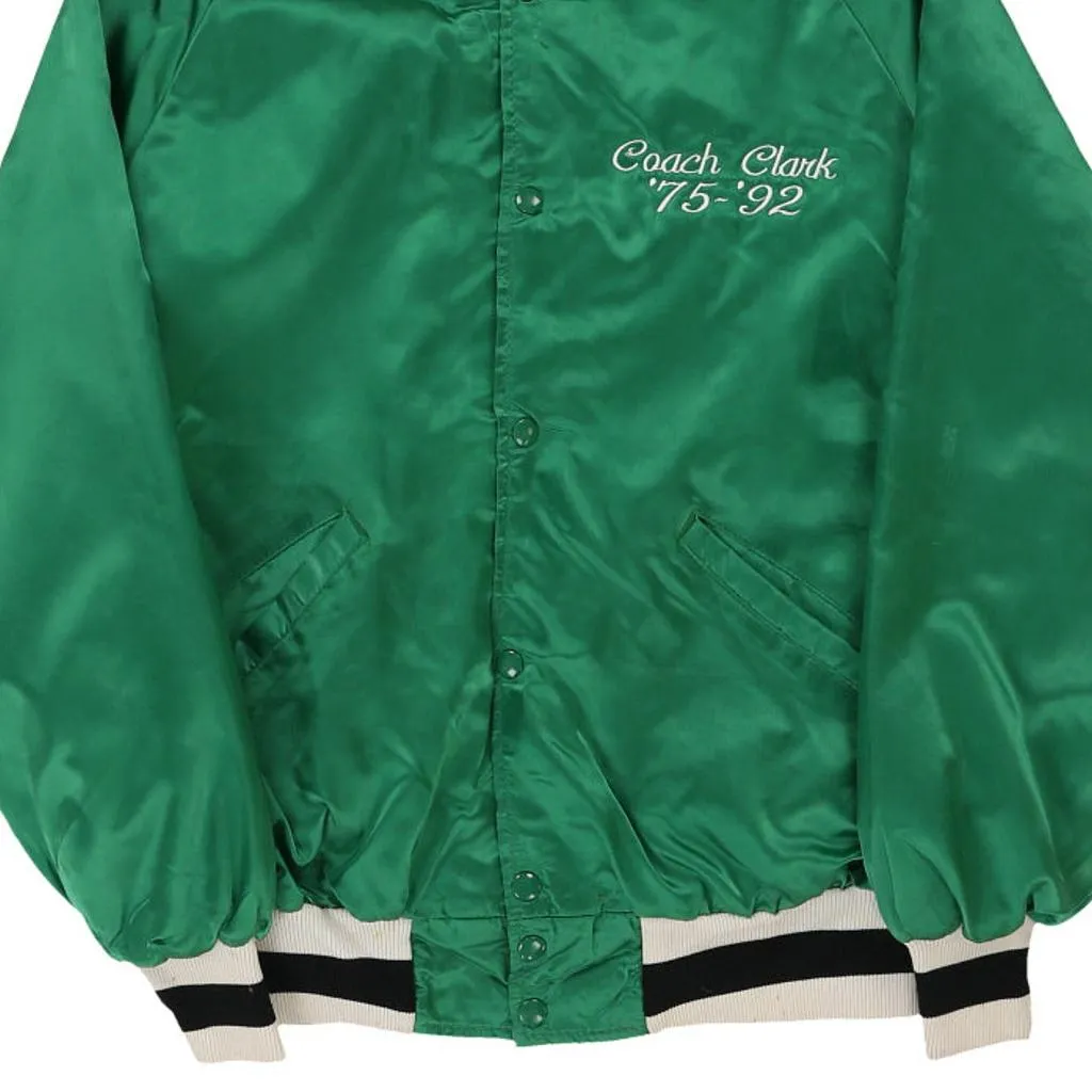Made in USA. Buena Park Aquatics, Coach Clark '75-'92 Delong Baseball Jacket - Large Green Nylon