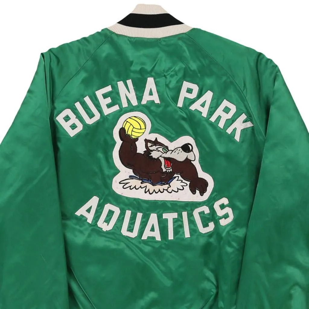 Made in USA. Buena Park Aquatics, Coach Clark '75-'92 Delong Baseball Jacket - Large Green Nylon