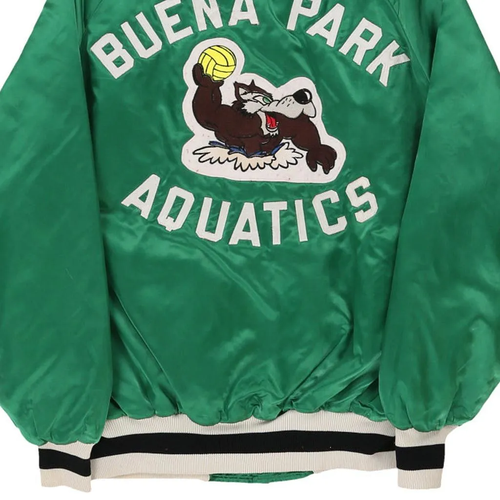 Made in USA. Buena Park Aquatics, Coach Clark '75-'92 Delong Baseball Jacket - Large Green Nylon