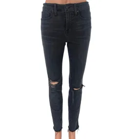 Madewell Black Skinny Mid Rise Distressed Raw Hem Stretch Ankle Denim Jeans 26