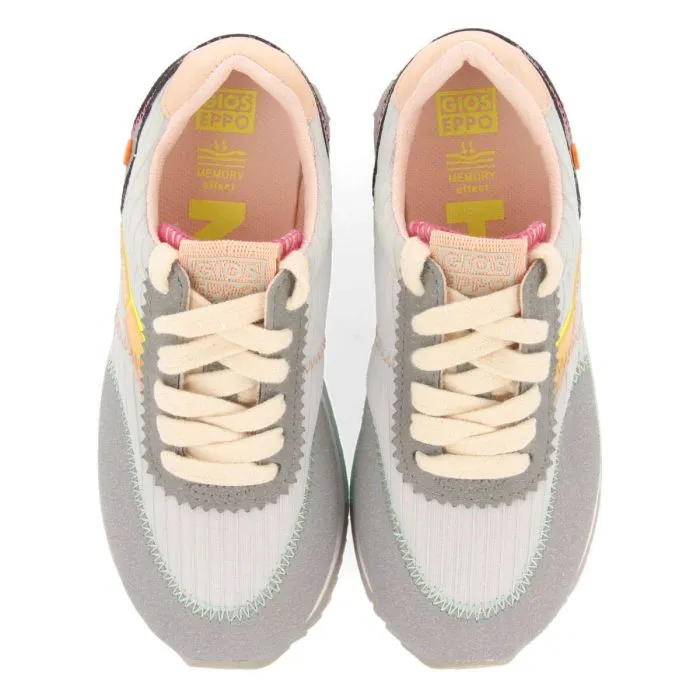 Madirac girls grey sneakers with colourful topstitching