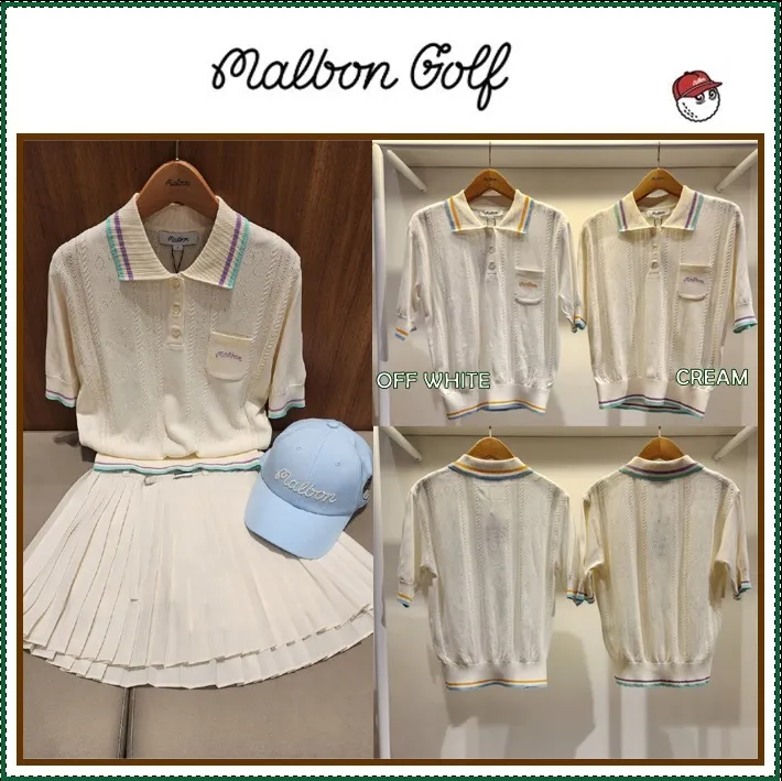 Malbon Golf  |Street Style Plain Short Sleeves Logo V-neck & Crew neck