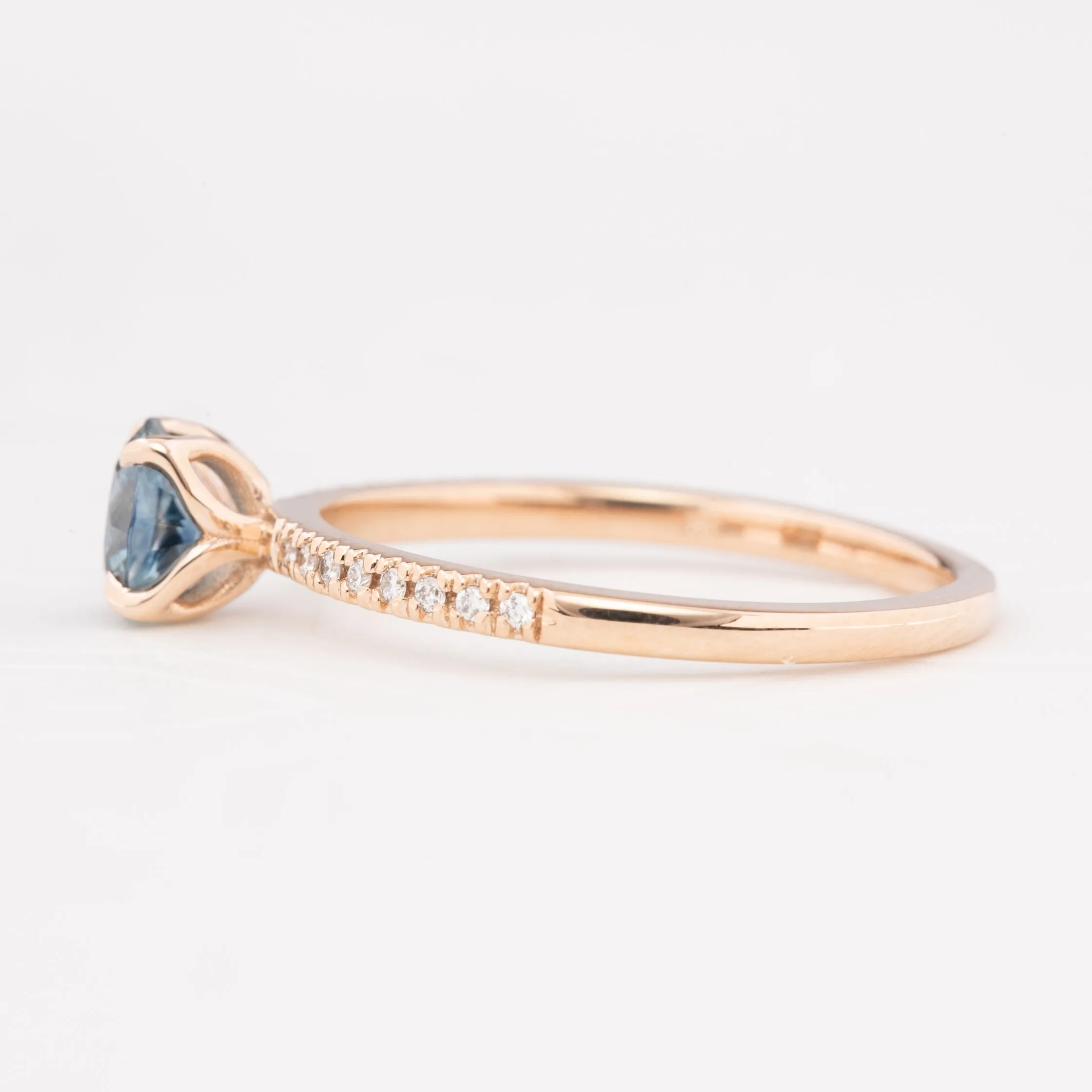 Maria Ring 0.75ct Blue Green Montana Sapphire, 14k Rose Gold (One of a kind)