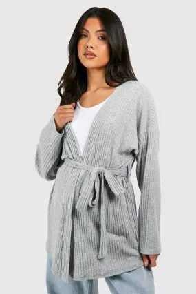 Maternity Soft Rib Belted Cardigan