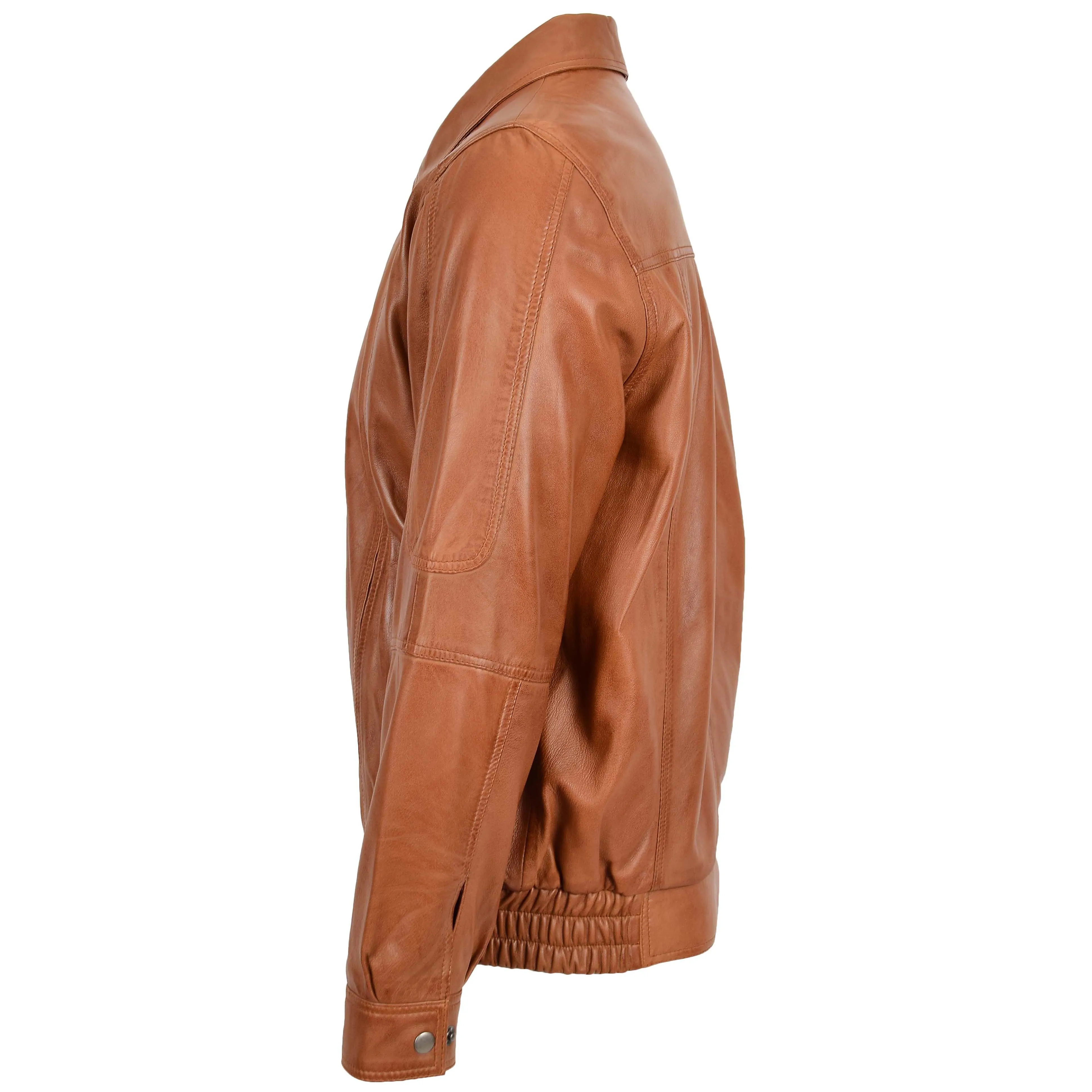 Mens Bomber Leather Jacket Classic Style Jim Tan