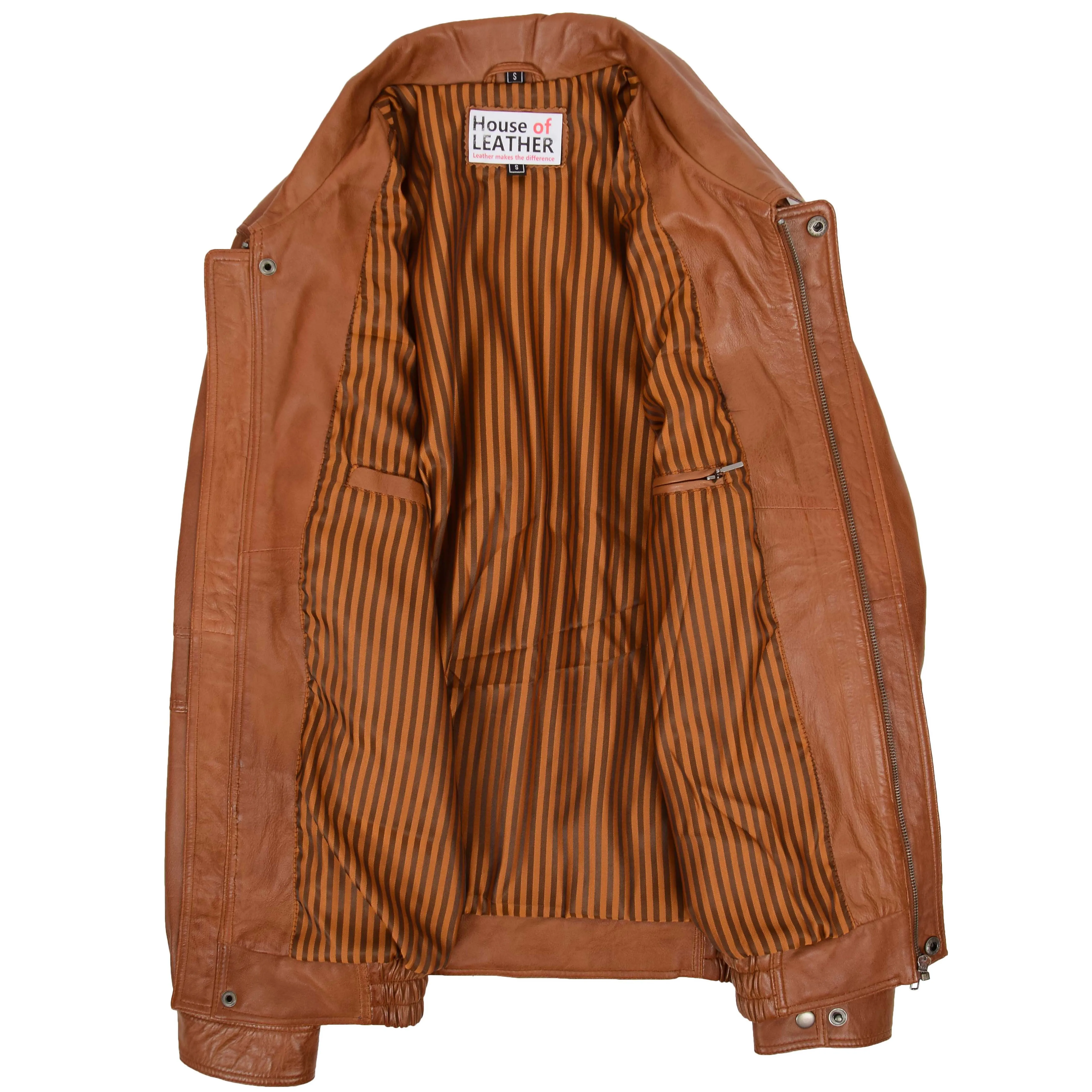 Mens Bomber Leather Jacket Classic Style Jim Tan