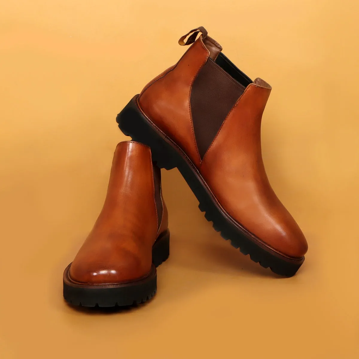 Men's Chelsea Leather Boots with Customized Chunky Sole