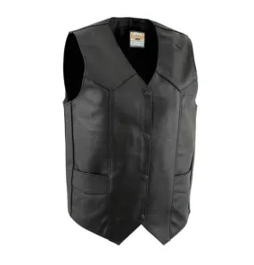 Men's Classic Western Cut Snap Front With Concealed Pockets Motorcycle Leather Vest